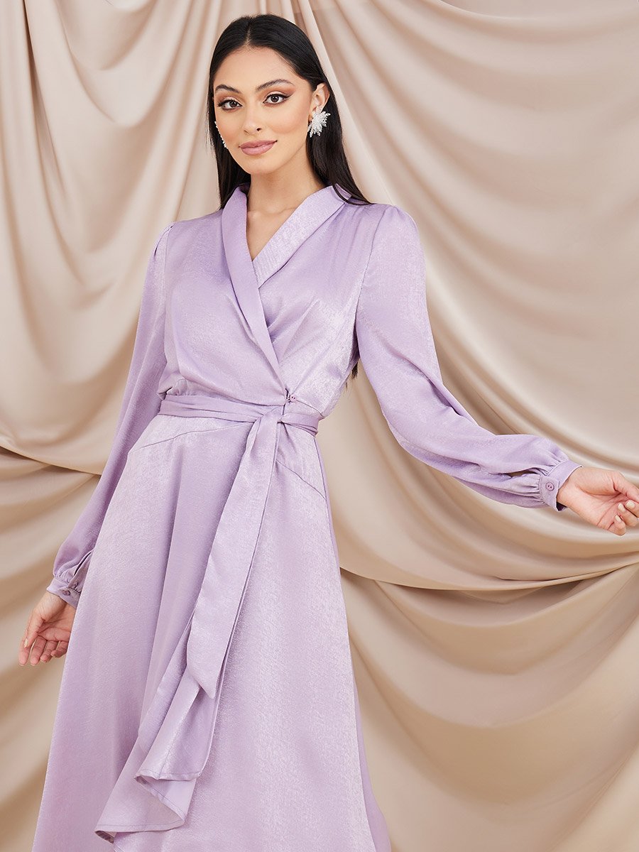 Satin Wrap Midi Dress For Women at Saudi | Styli