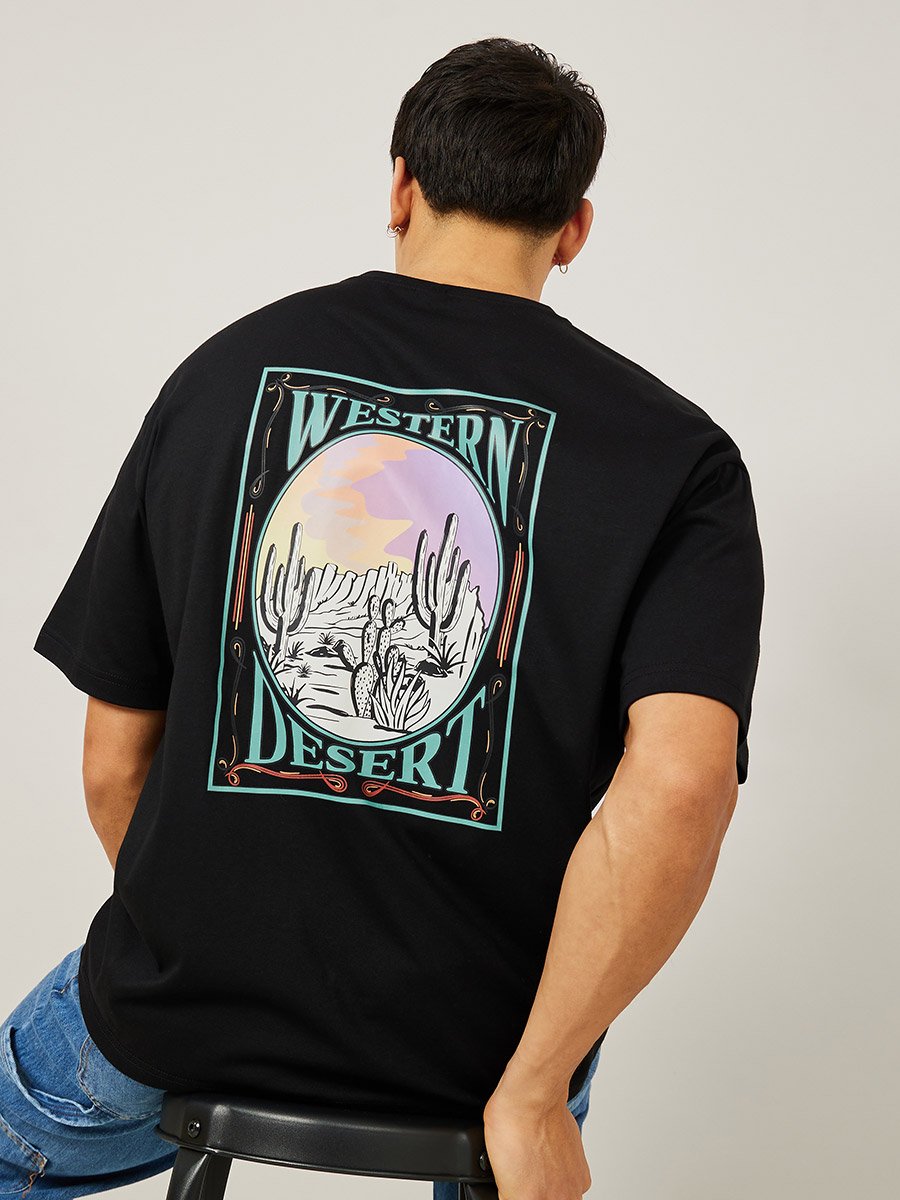 Western Back Graphic Print Oversized T-Shirt