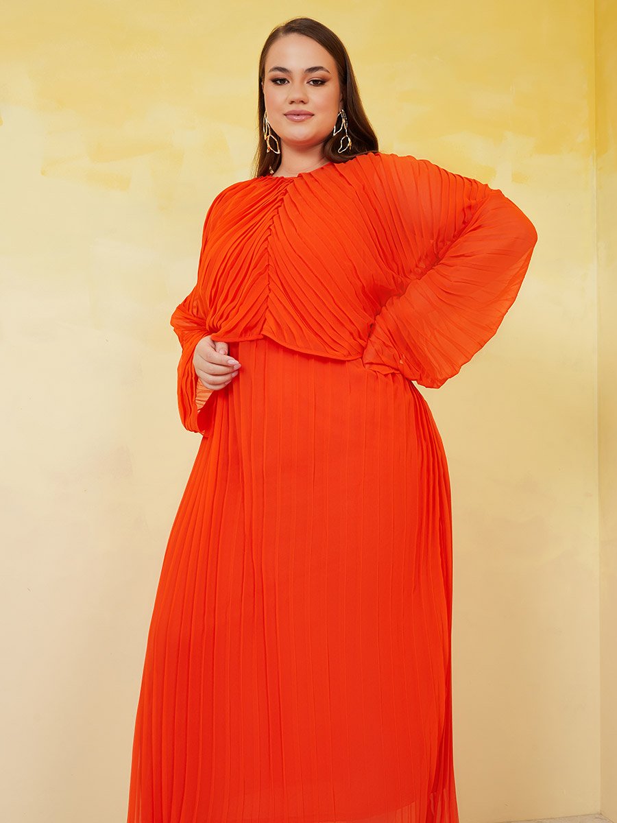 Plus Pleated A-Line Maxi Dress with Bolero Set For Women at Saudi | Styli
