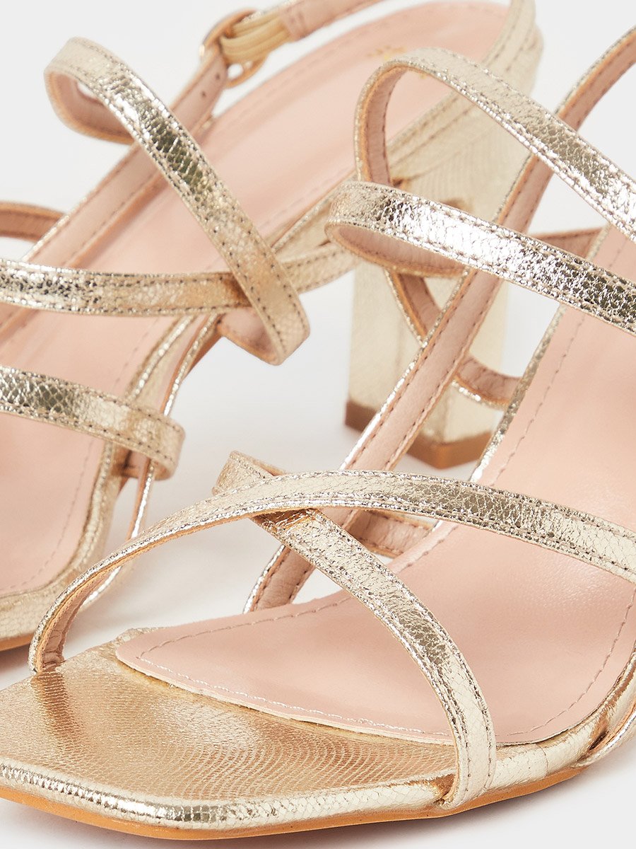 Thin Cross Strap Mid Heel Sandals