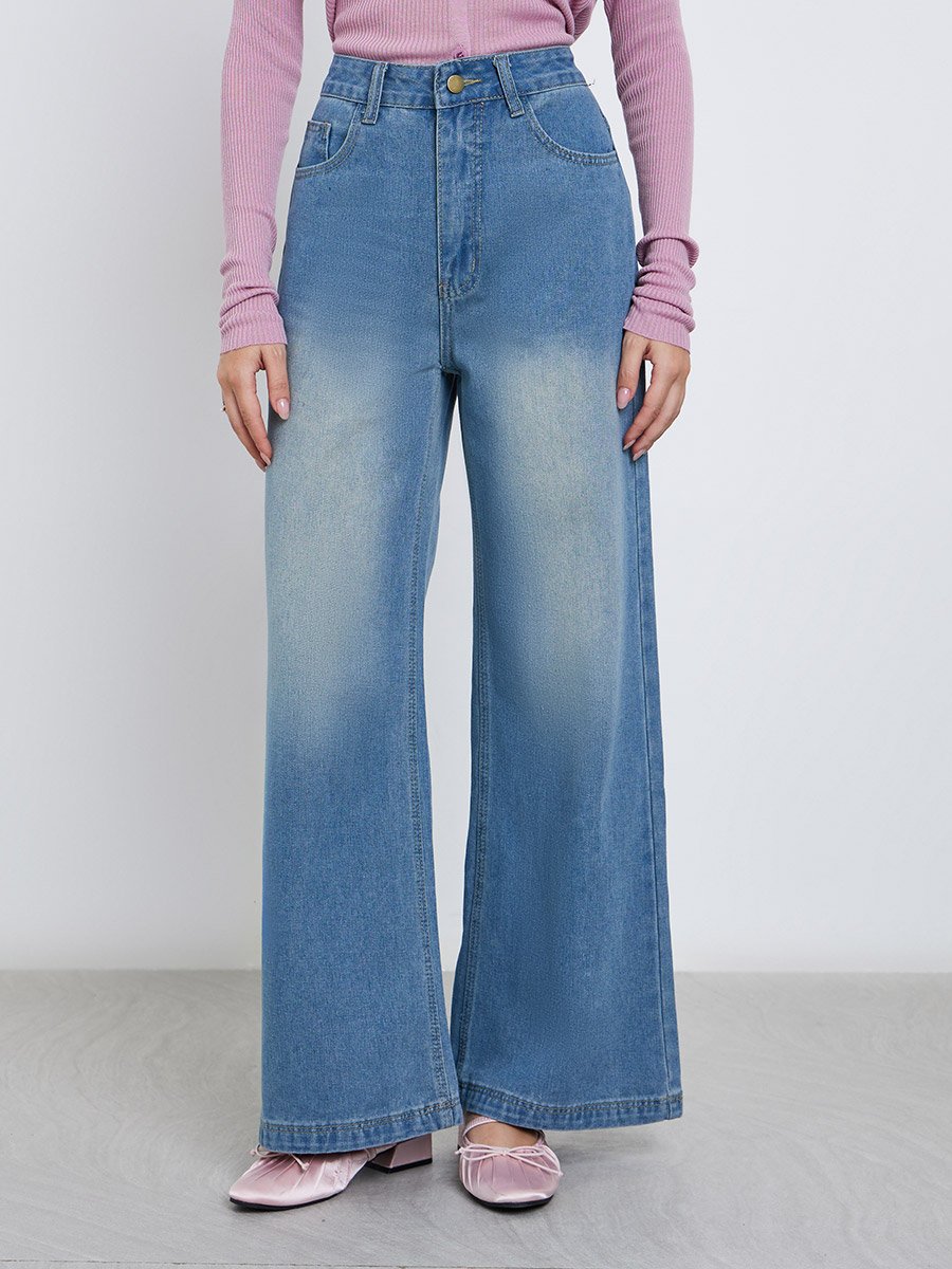 Acid Wash High Rise Flared Jeans