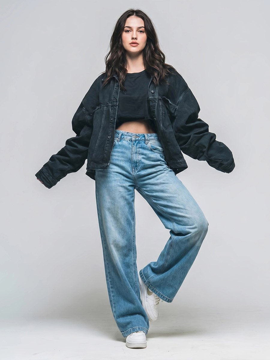Acid Wash High Rise Flared Jeans