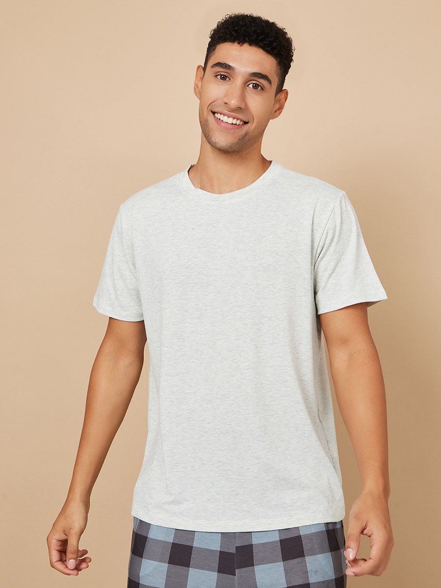 Solid T-Shirt and Checked Pyjama Set