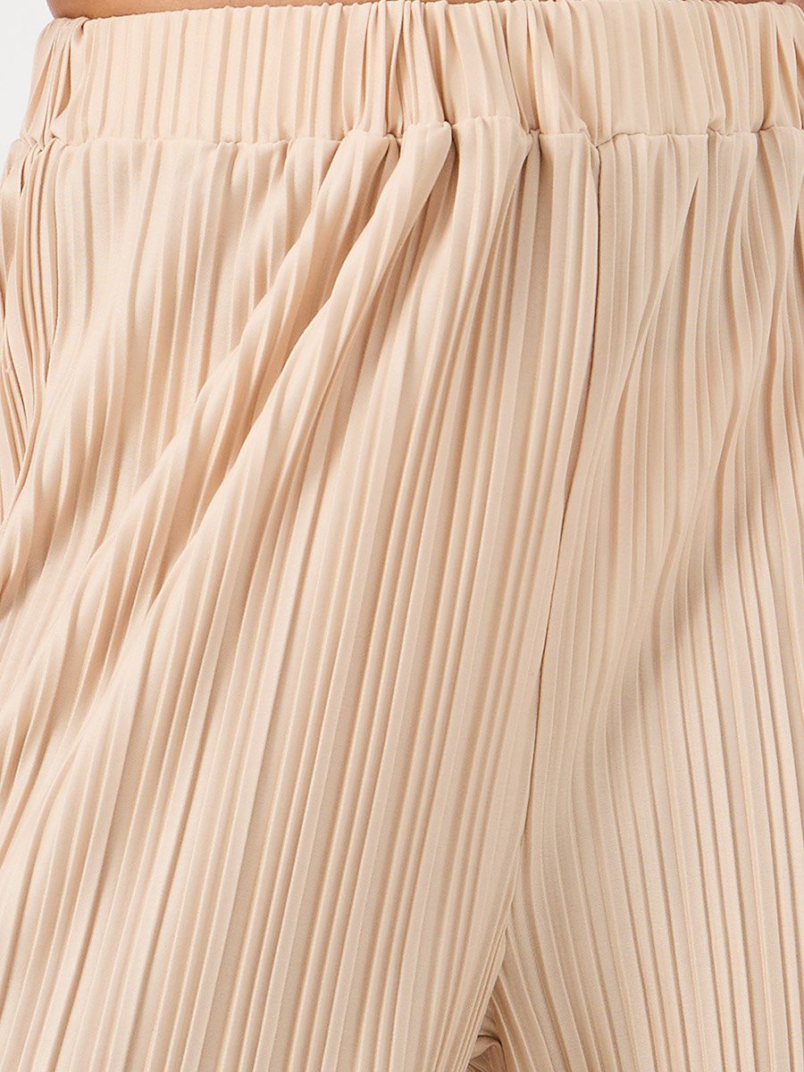 Pleated Crop Length Wide Leg Pants with Elasticated Waistband