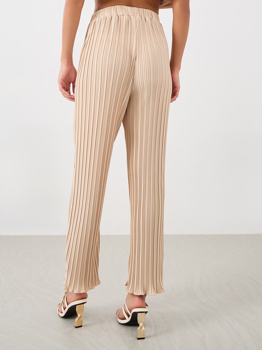 Pleated Crop Length Wide Leg Pants with Elasticated Waistband