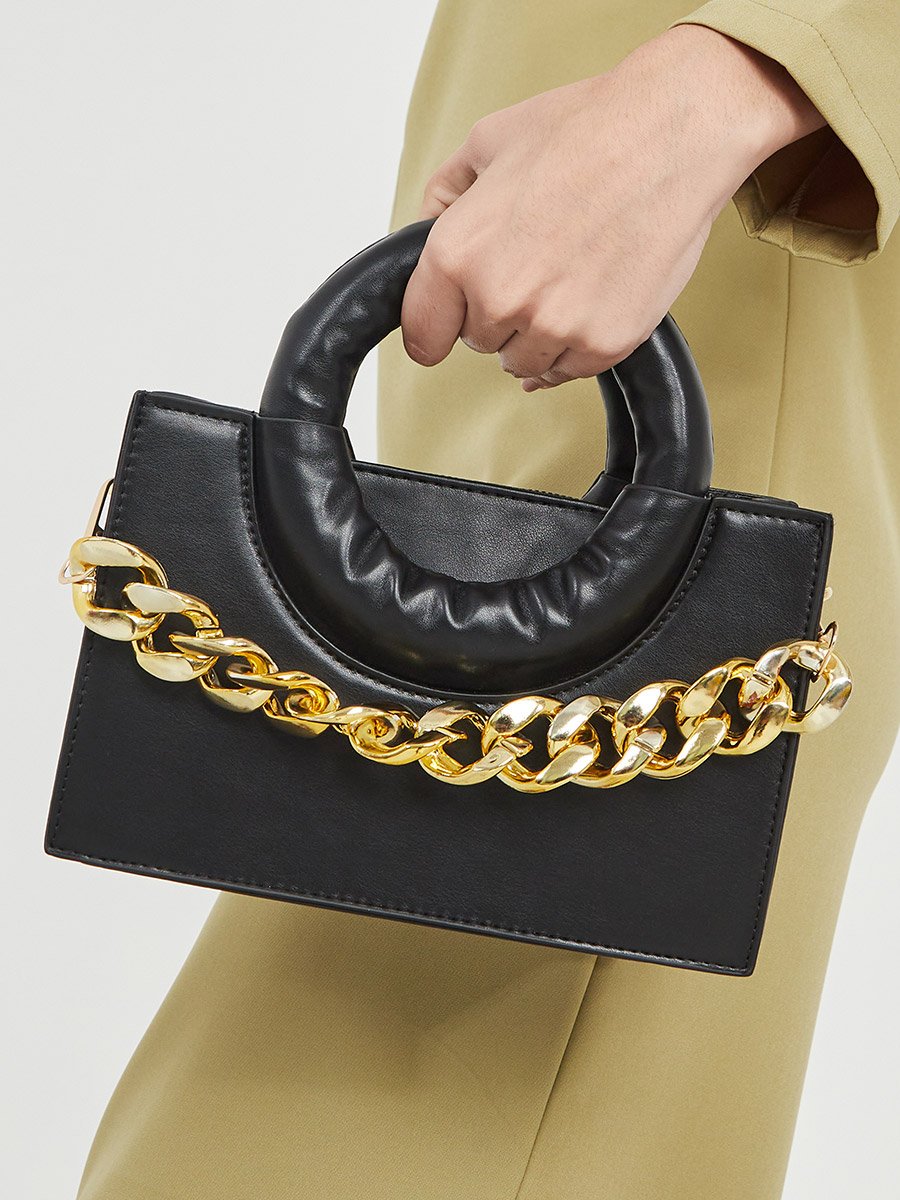 Chunky Chain Detail Handbag with Inner Pouch