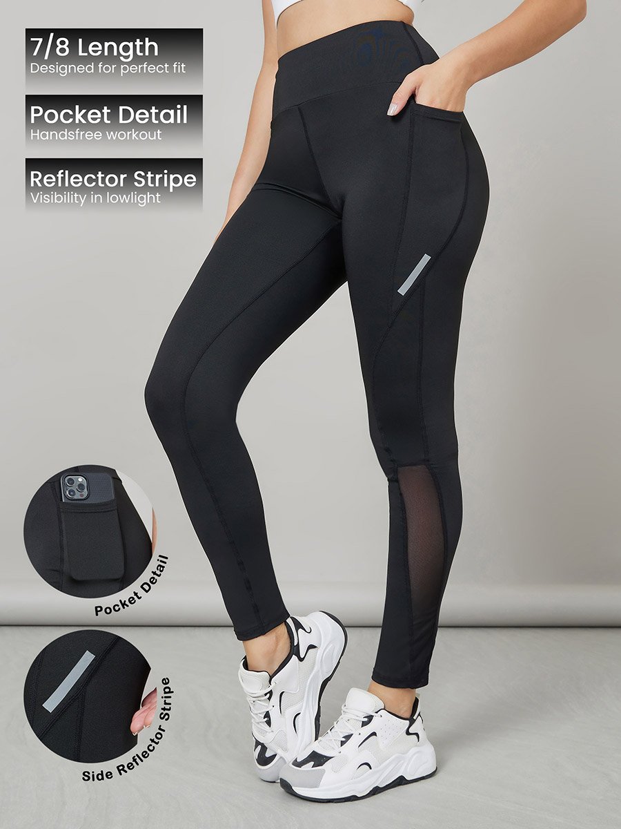 Reflector Striped Pocket Detail Calf Mesh 7/8 Leggings 