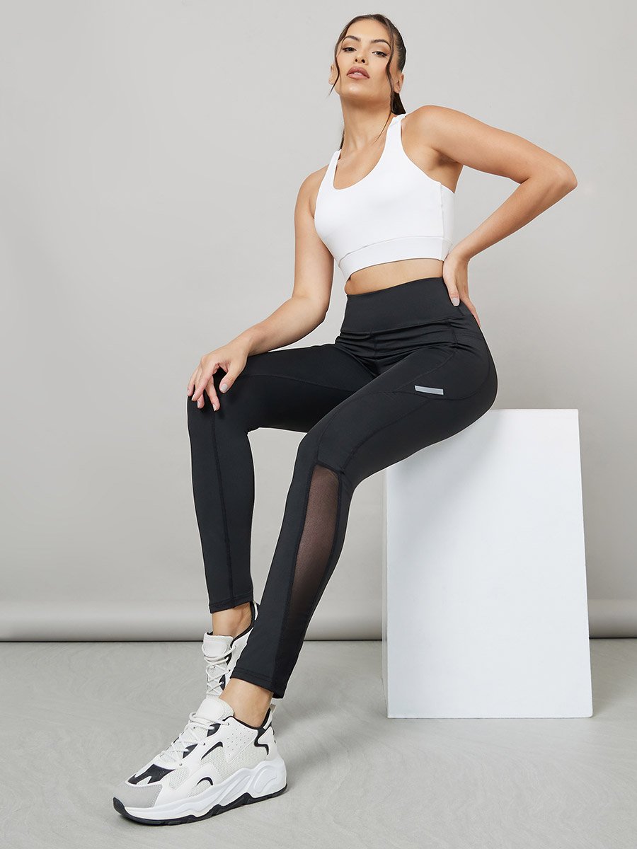 Reflector Striped Pocket Detail Calf Mesh 7/8 Leggings 