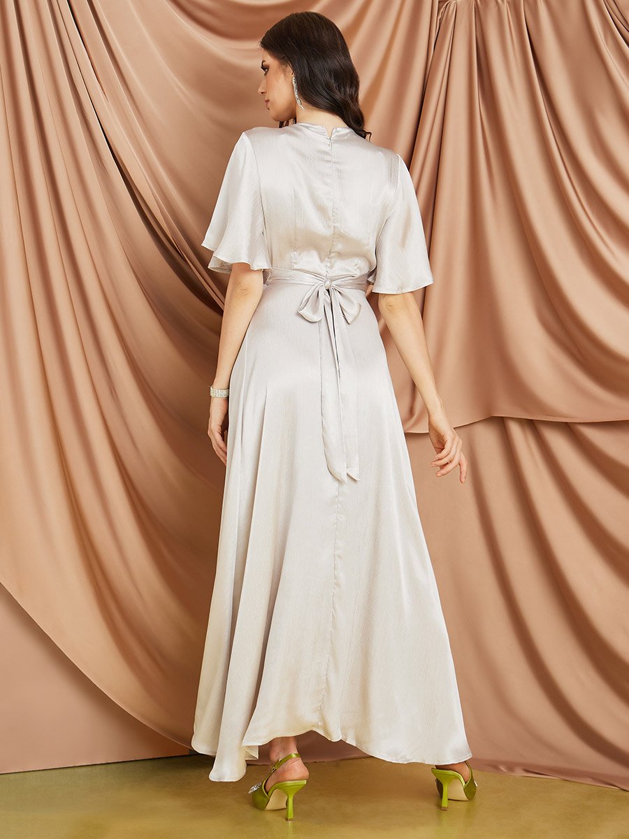 green emerald velvet dress Fariha Flared Ruffle Sleeve Satin Maxi Dress main image 1