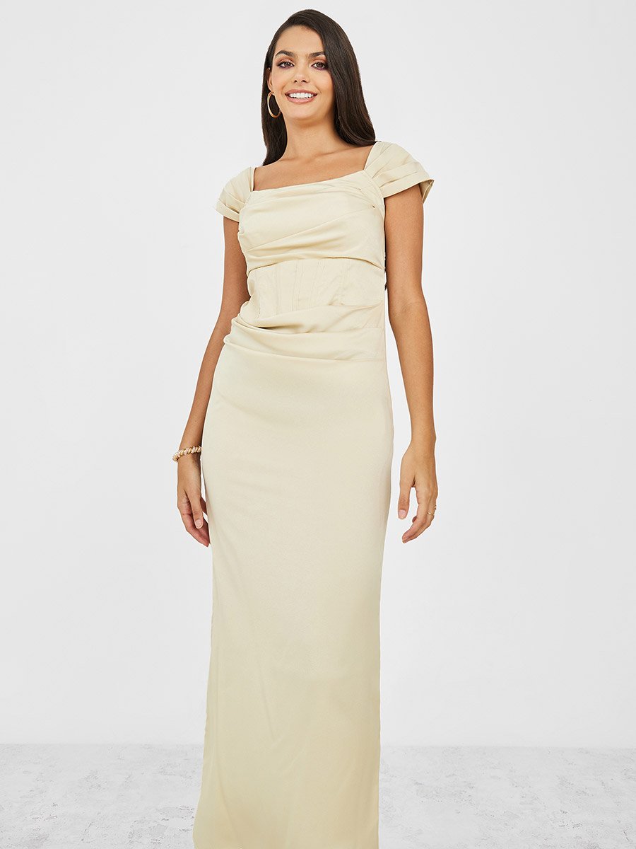 Cap Sleeve Square Neck Sheath Maxi Dress For Women at UAE | Styli