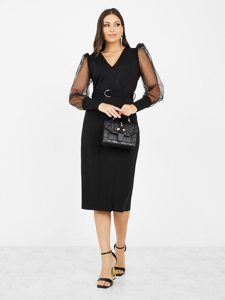 knee length dresses for ladies Glittering Mesh Sleeve Blazer Dress