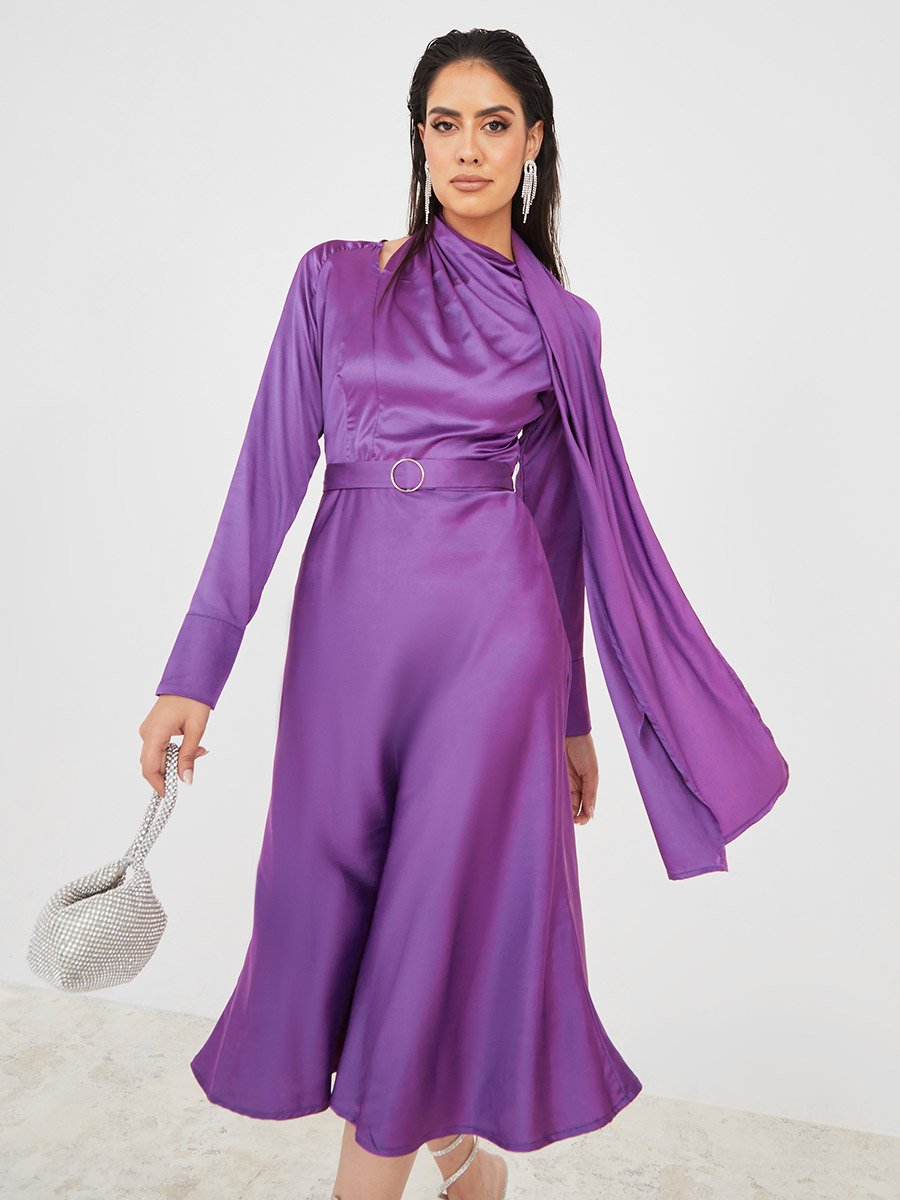fitted lace wedding dress Purple Velvet-Chiffon Strapless Gown with Draped Scarf – shopaleena main image 1