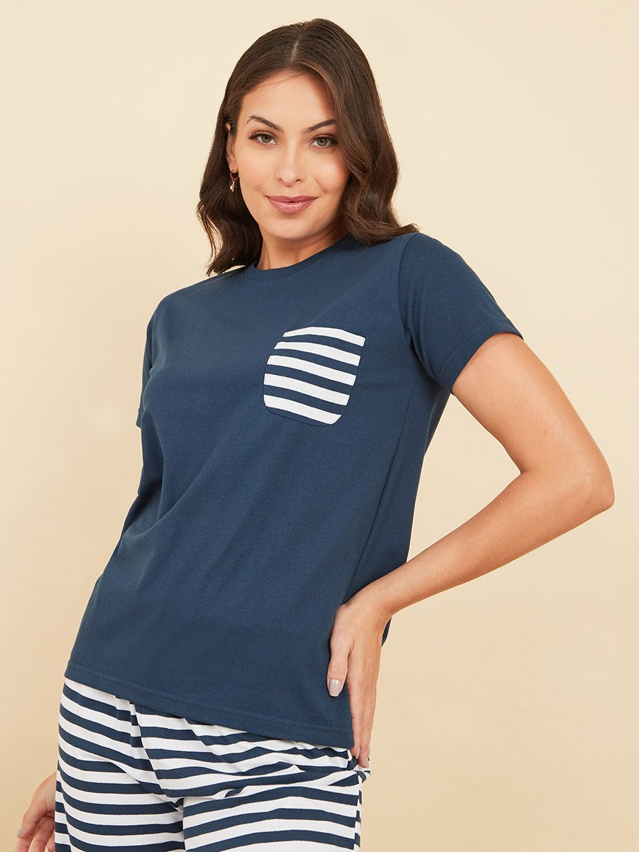 Cotton Striped Pocket T-Shirt and Pyjama Set