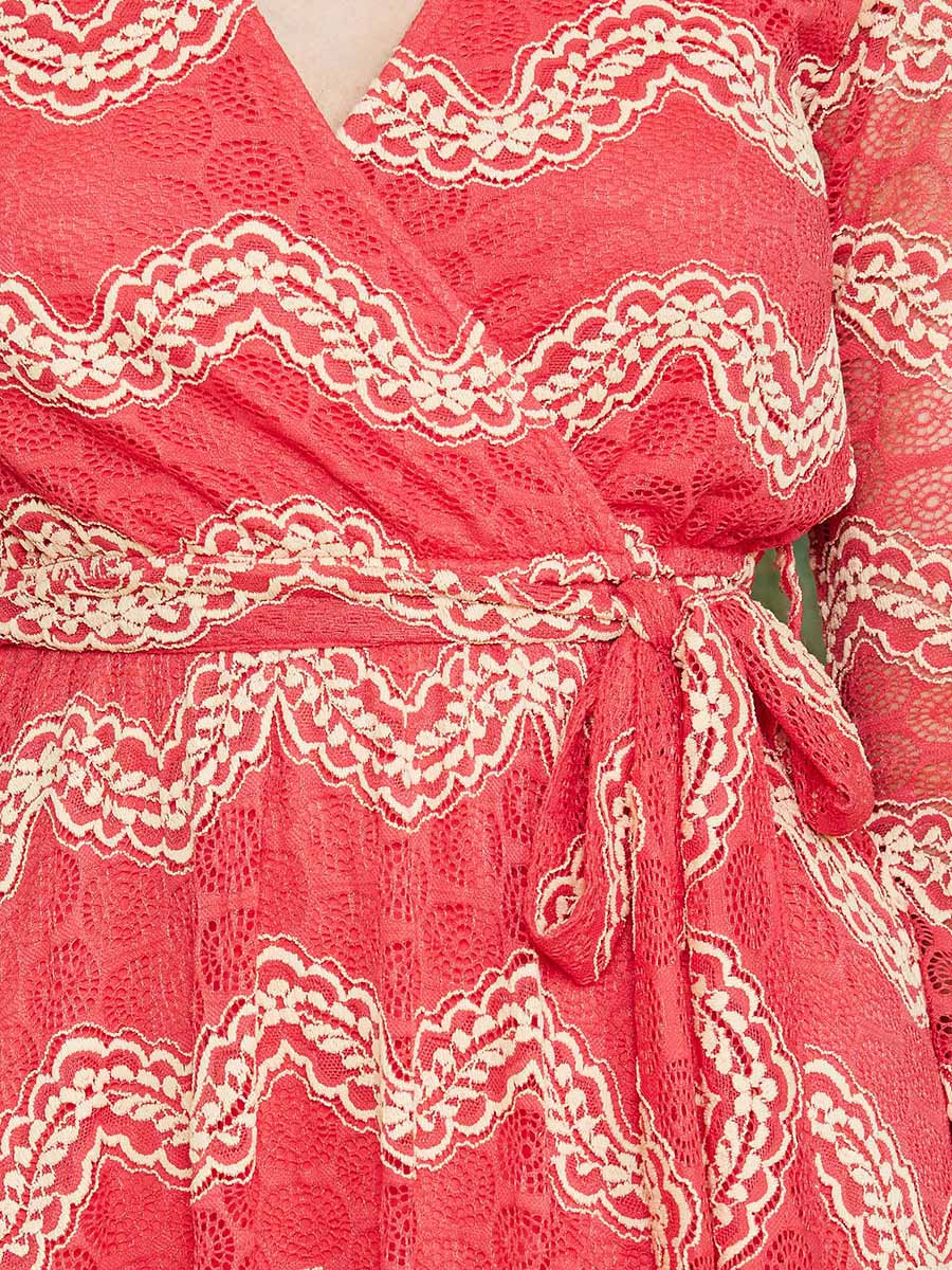 Lace Insert Wrap Midi Dress