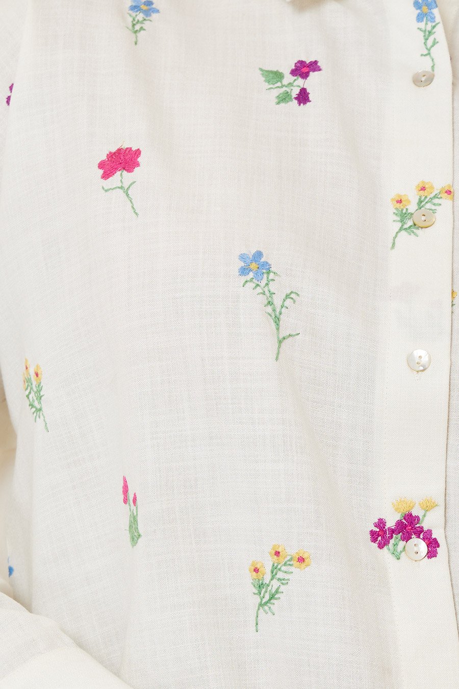Women Off White Embroidered Long Sleeve Shirt