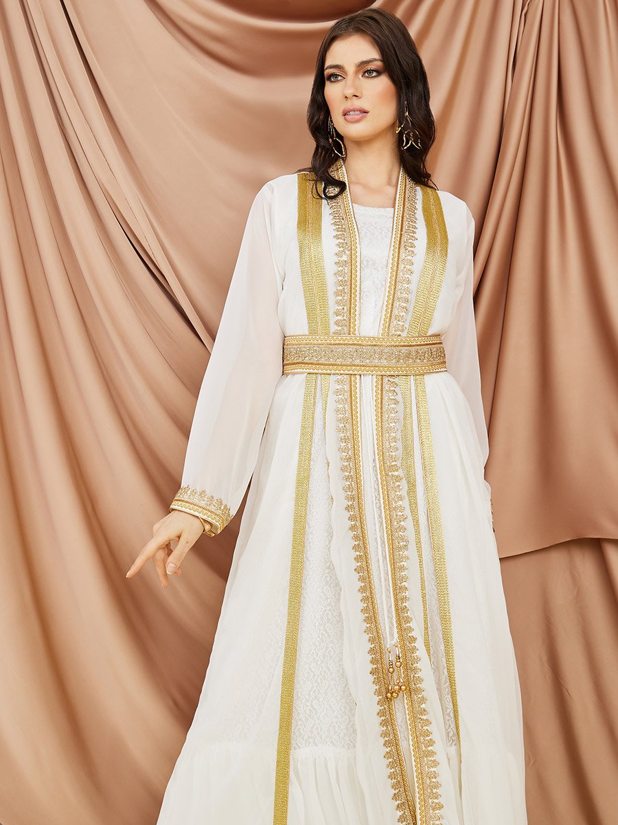 Lace Insert Handwork Kaftan and Under Dress Set For Women at UAE | Styli