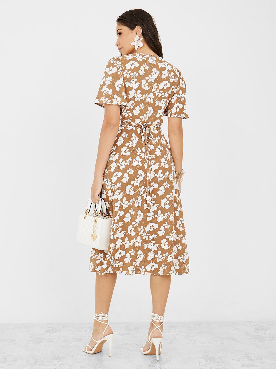 Floral Print A-Line Shirt Midi Dress