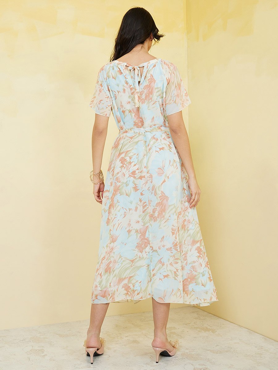 Scoop Neck Floral A-Line Midi Dress For Women at Saudi | Styli Scoop Neck Floral A-Line Midi Dress For Women at Saudi | Styli