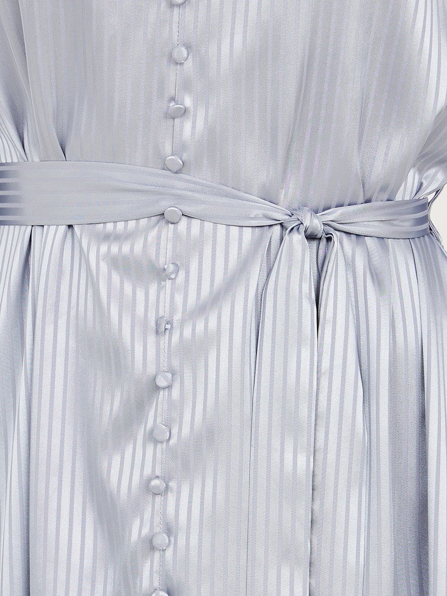 Striped Jacquard Button Detail Midi Dress