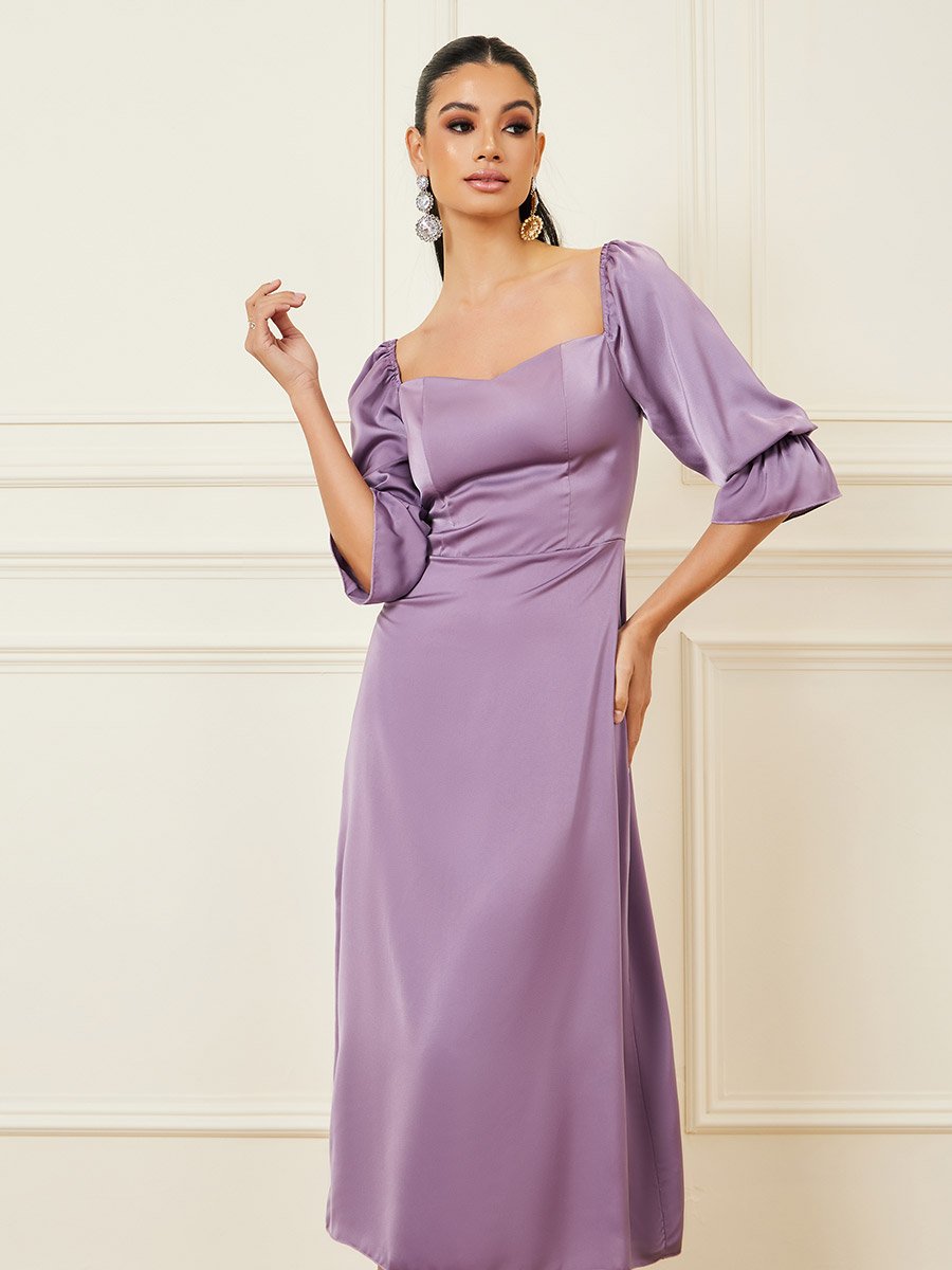 Solid Sweetheart Neck A-Line Midi Dress