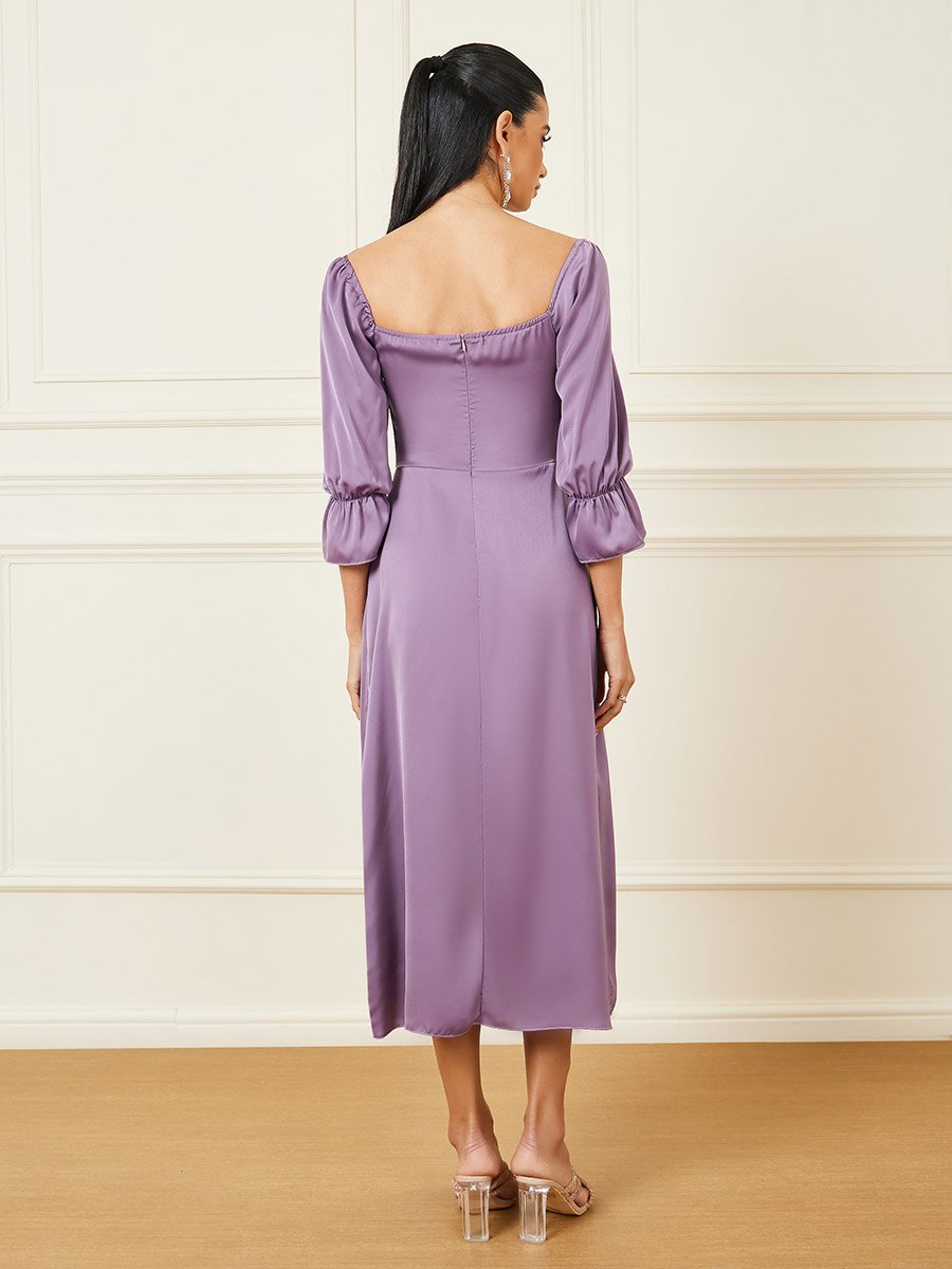 Solid Sweetheart Neck A-Line Midi Dress