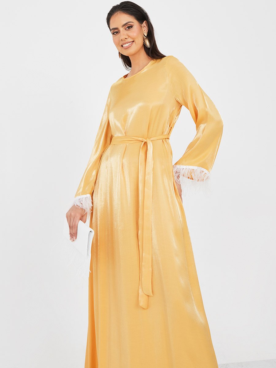 A-Line Shimmer Jalabiya with Faux Feather Trim