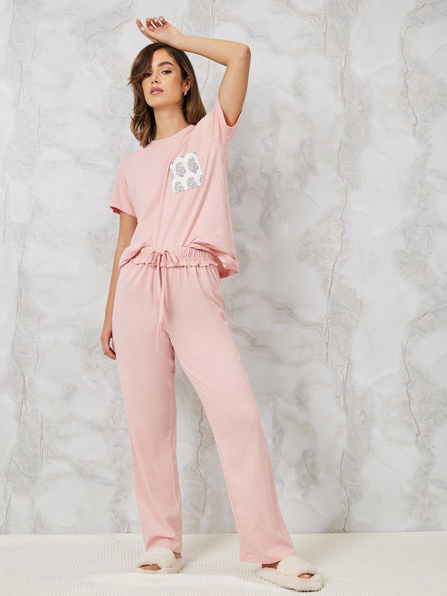 Aztec Print Pocket Short Sleeves T-Shirt and Pyjama Set