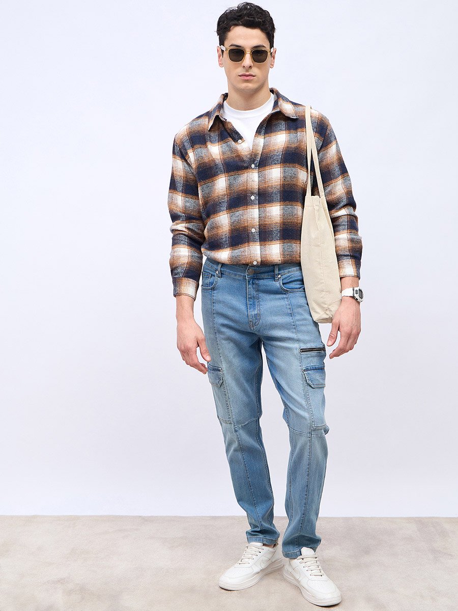 Slim Fit Cargo Jeans with Panel Detail