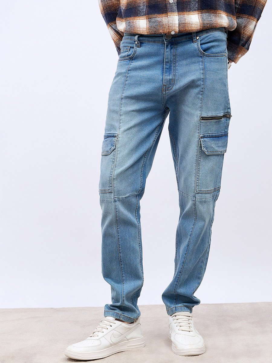 Slim Fit Cargo Jeans with Panel Detail