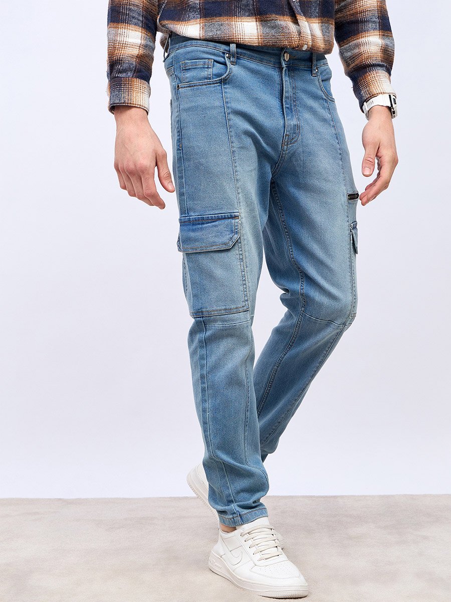 Slim Fit Cargo Jeans with Panel Detail