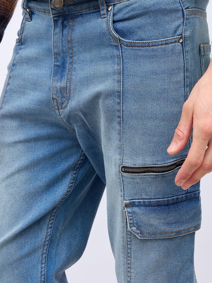 Slim Fit Cargo Jeans with Panel Detail