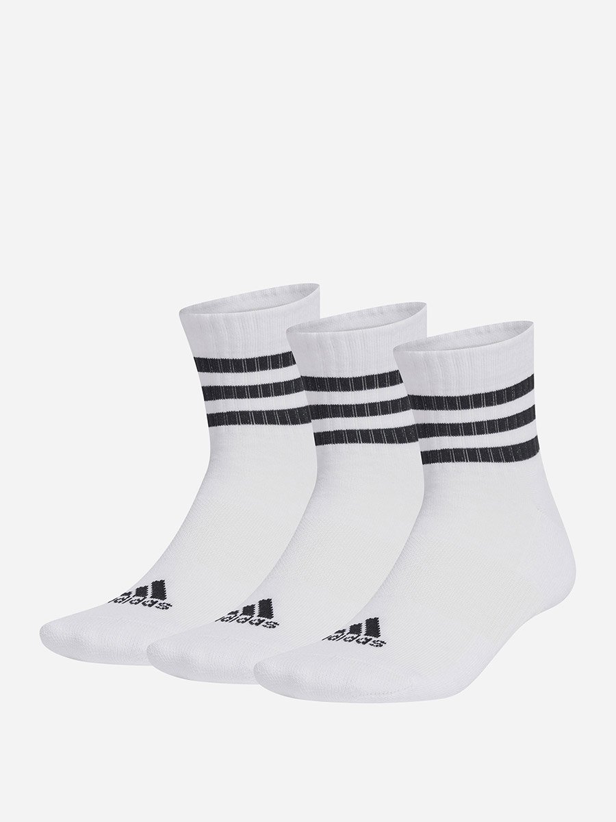 3 Stripes Cushioned Sportswear Mid Cut 3 Pair Pack Unisex Ankle Socks White