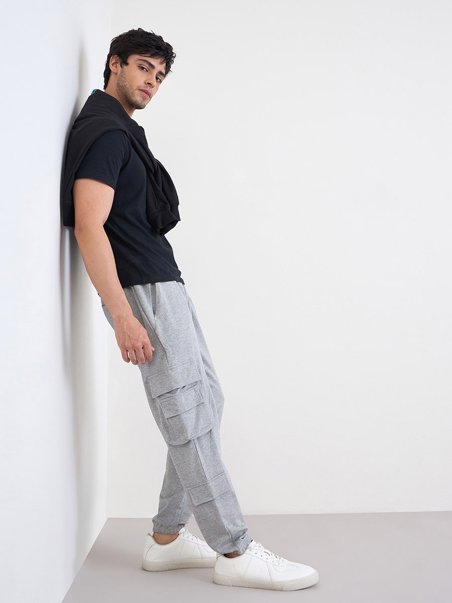 Solid Cargo Joggers with Zipper Pocket