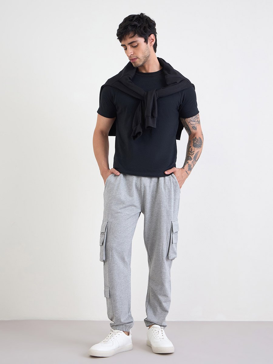 Solid Cargo Joggers with Zipper Pocket