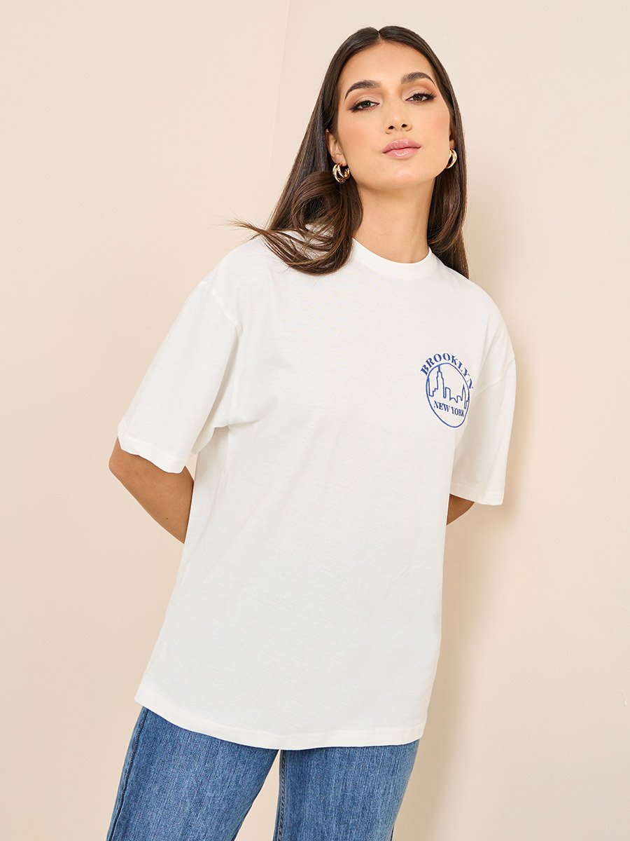 Oversized Embroidered Longline 100% Cotton T-Shirt