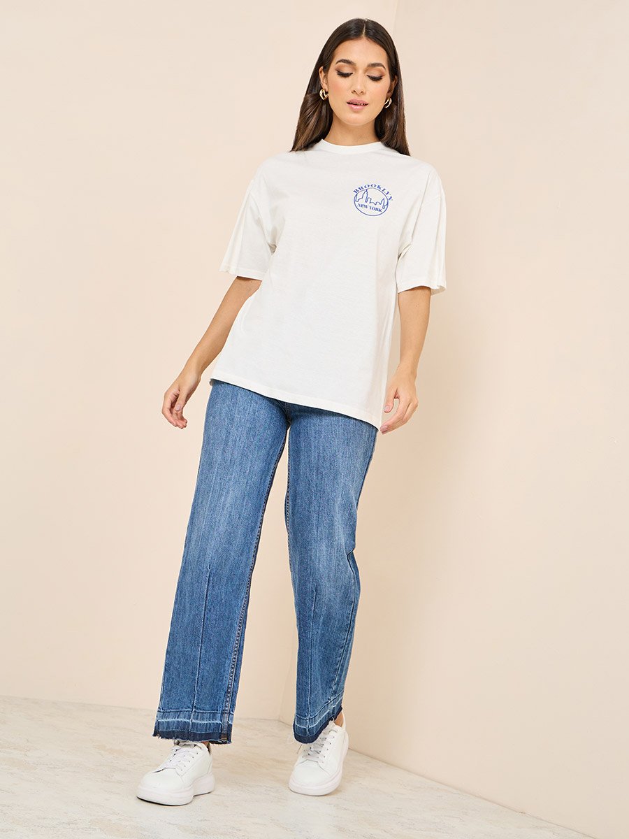 Oversized Embroidered Longline 100% Cotton T-Shirt