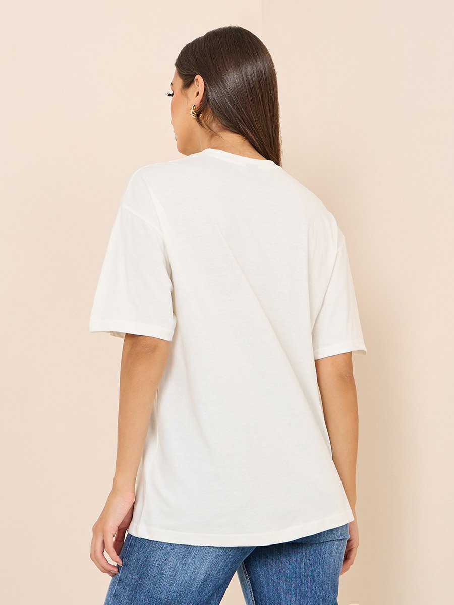 Oversized Embroidered Longline 100% Cotton T-Shirt