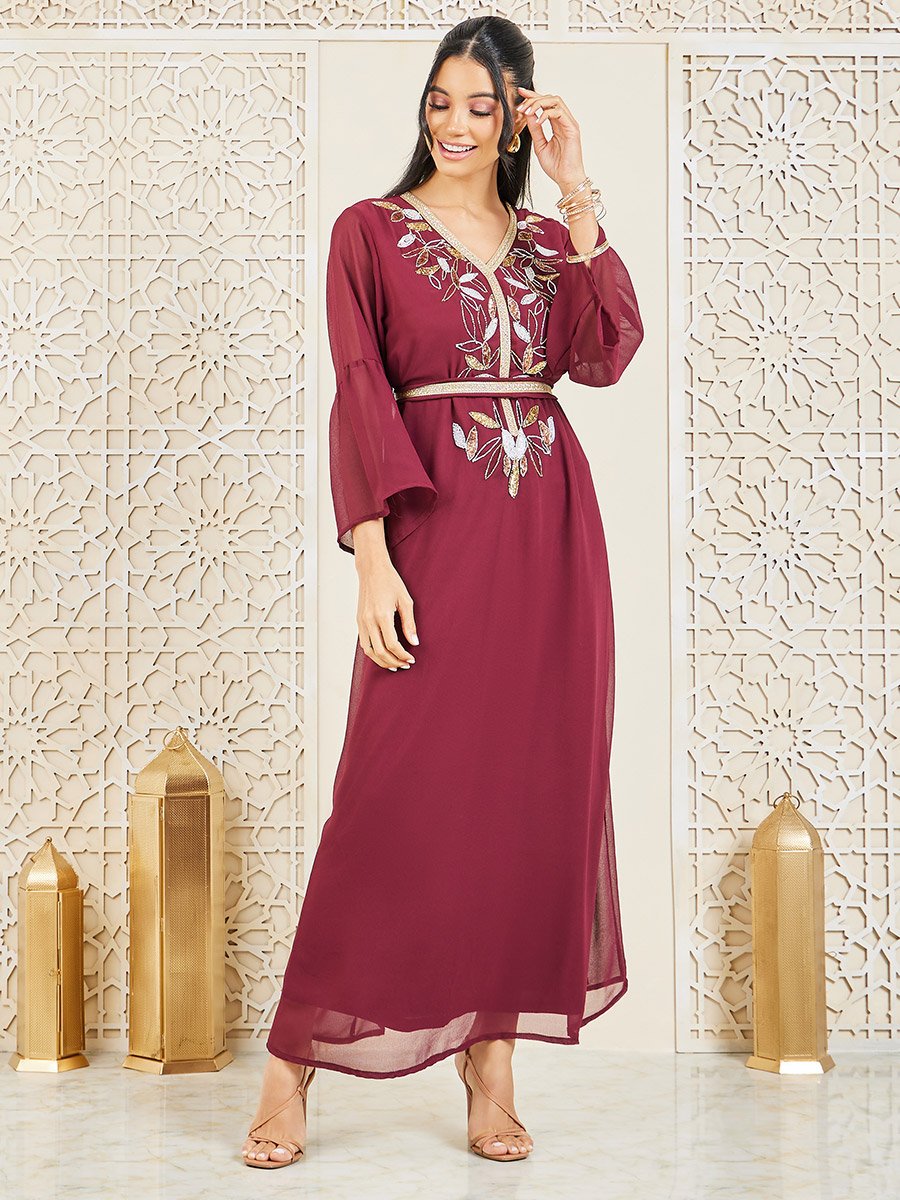 Sequined and Beaded Embroidery Detail Kaftan