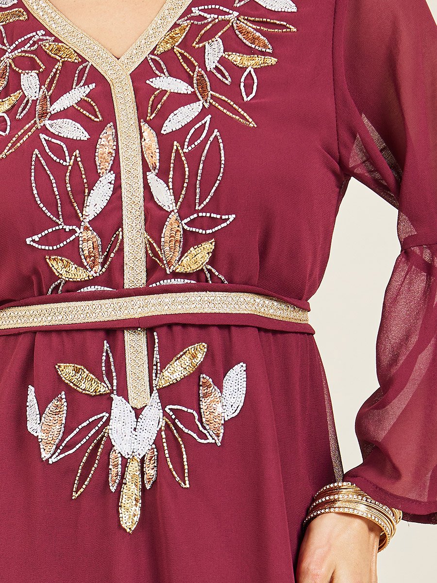Sequined and Beaded Embroidery Detail Kaftan