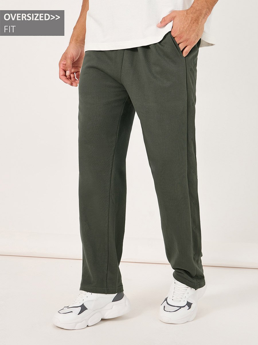 Oversized Straight Leg Joggers with Popper Button
