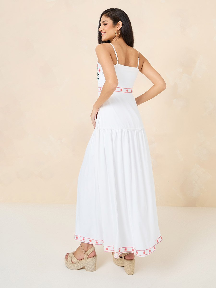 Strappy Embroidered Tiered Maxi Dress For Women at UAE | Styli