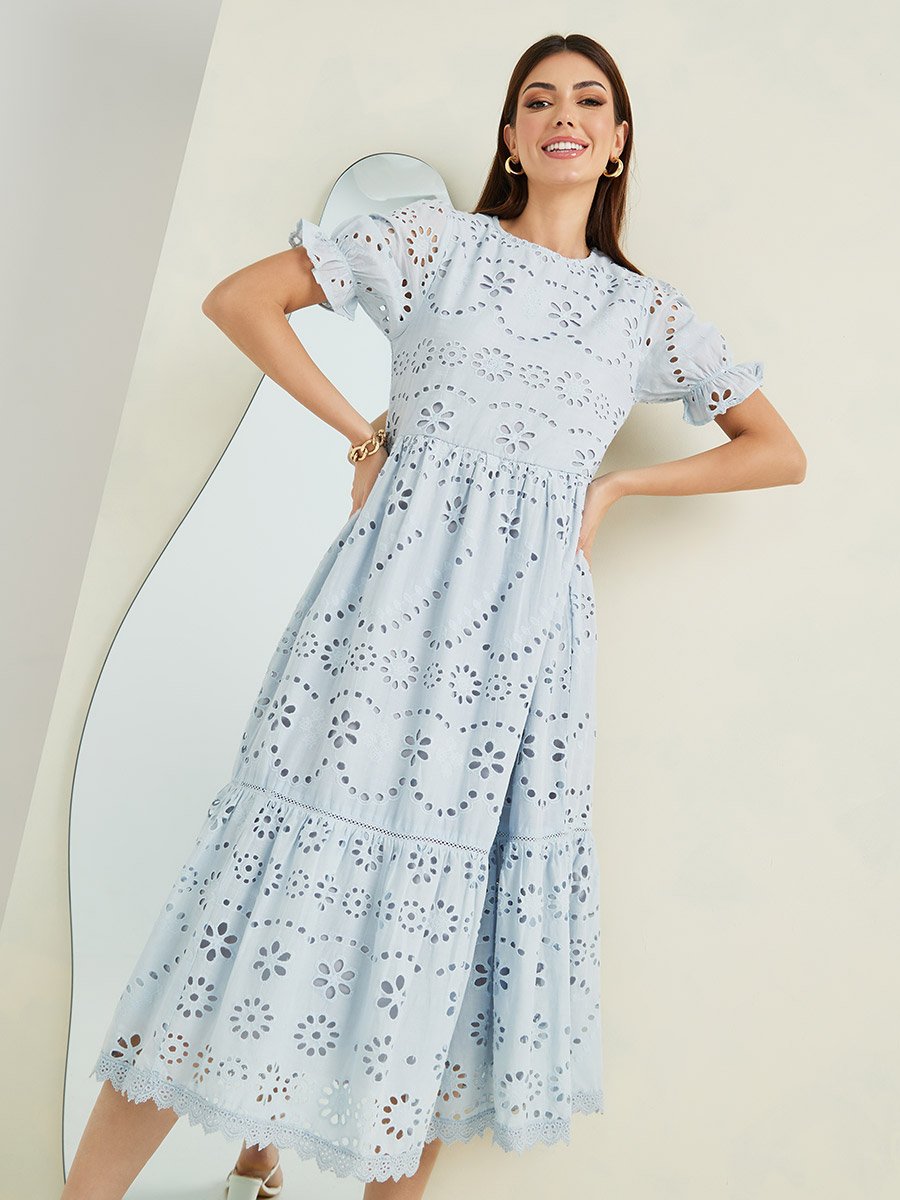 knee length dresses for ladies Linda Midi Dress - Blue Stripe