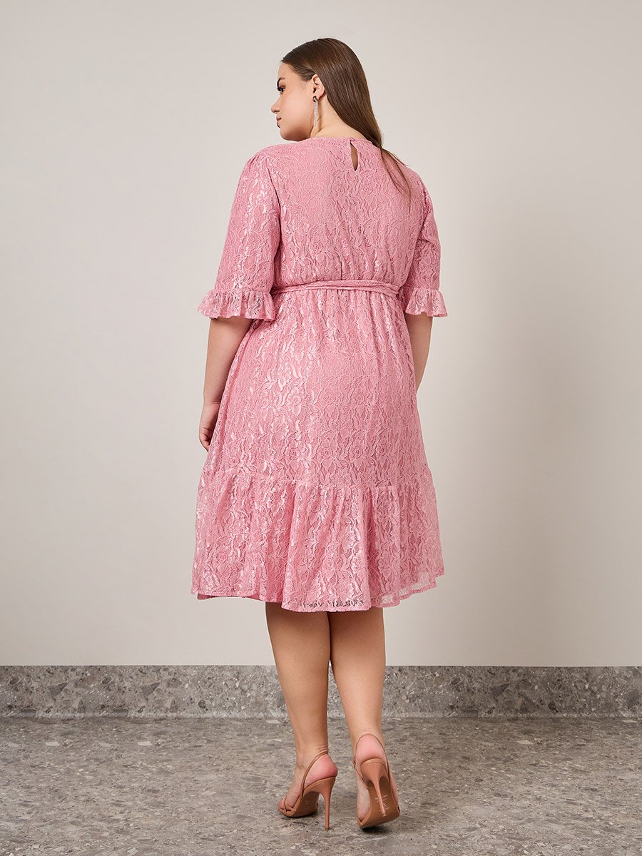knee length dresses for ladies Ivory Lace Inset Midi Dress main image 1