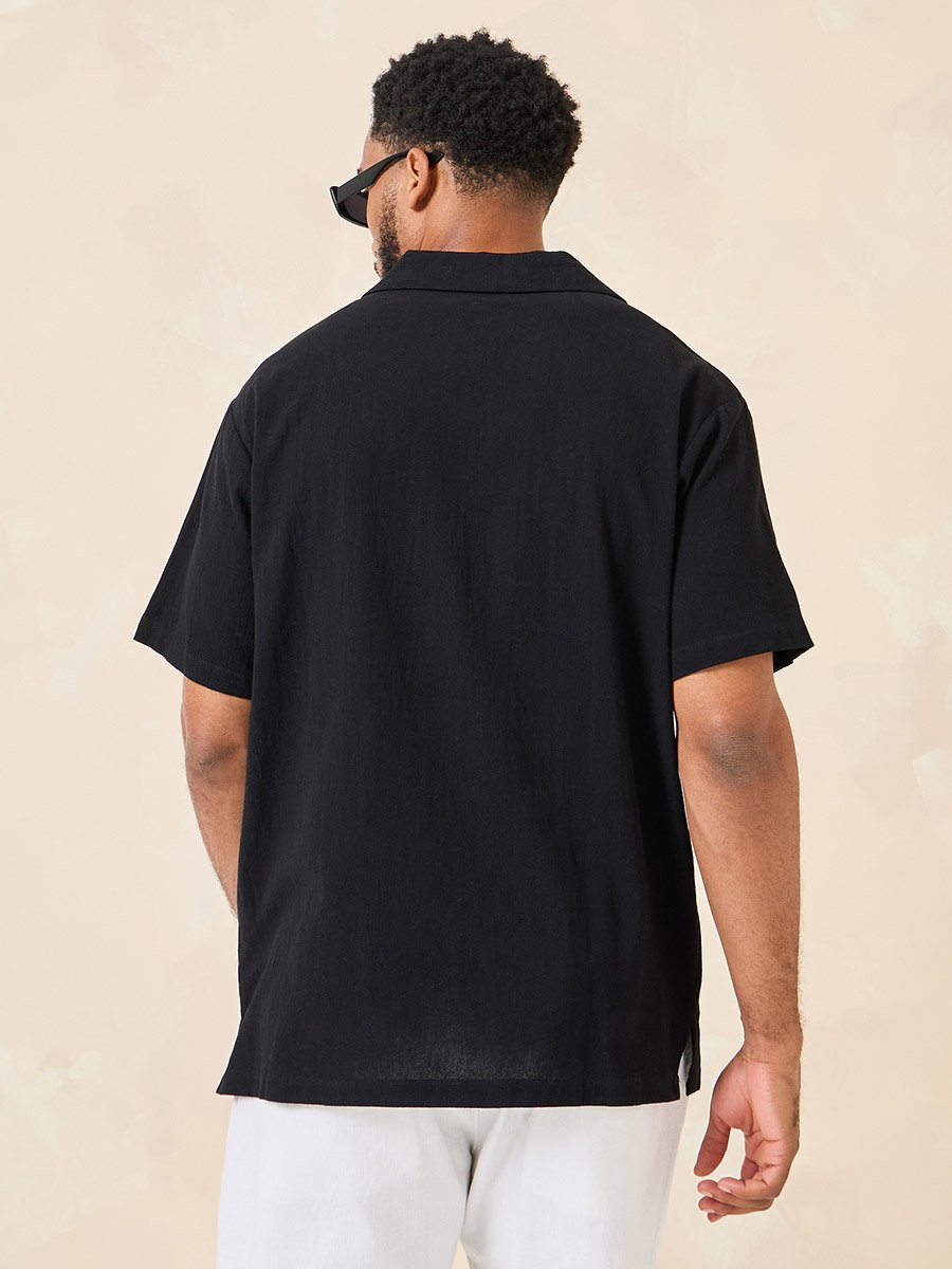 Cotton Textured Resort Collar Relaxed Shirt