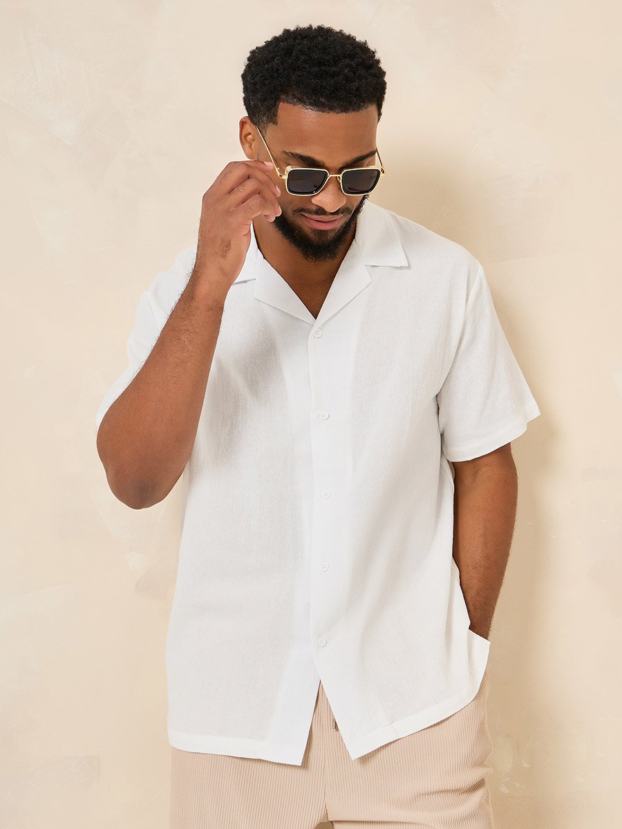 Cotton Textured Resort Collar Relaxed Shirt