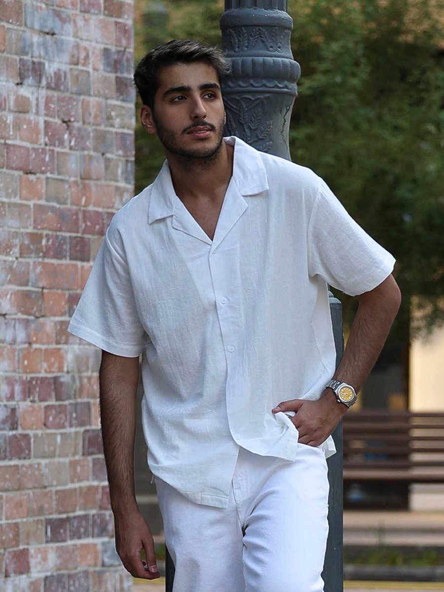 Cotton Textured Resort Collar Relaxed Shirt