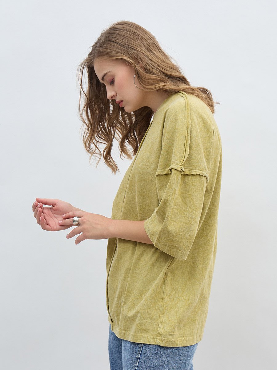 Oversized Washed 100% Cotton T-Shirt with Exposed Seam