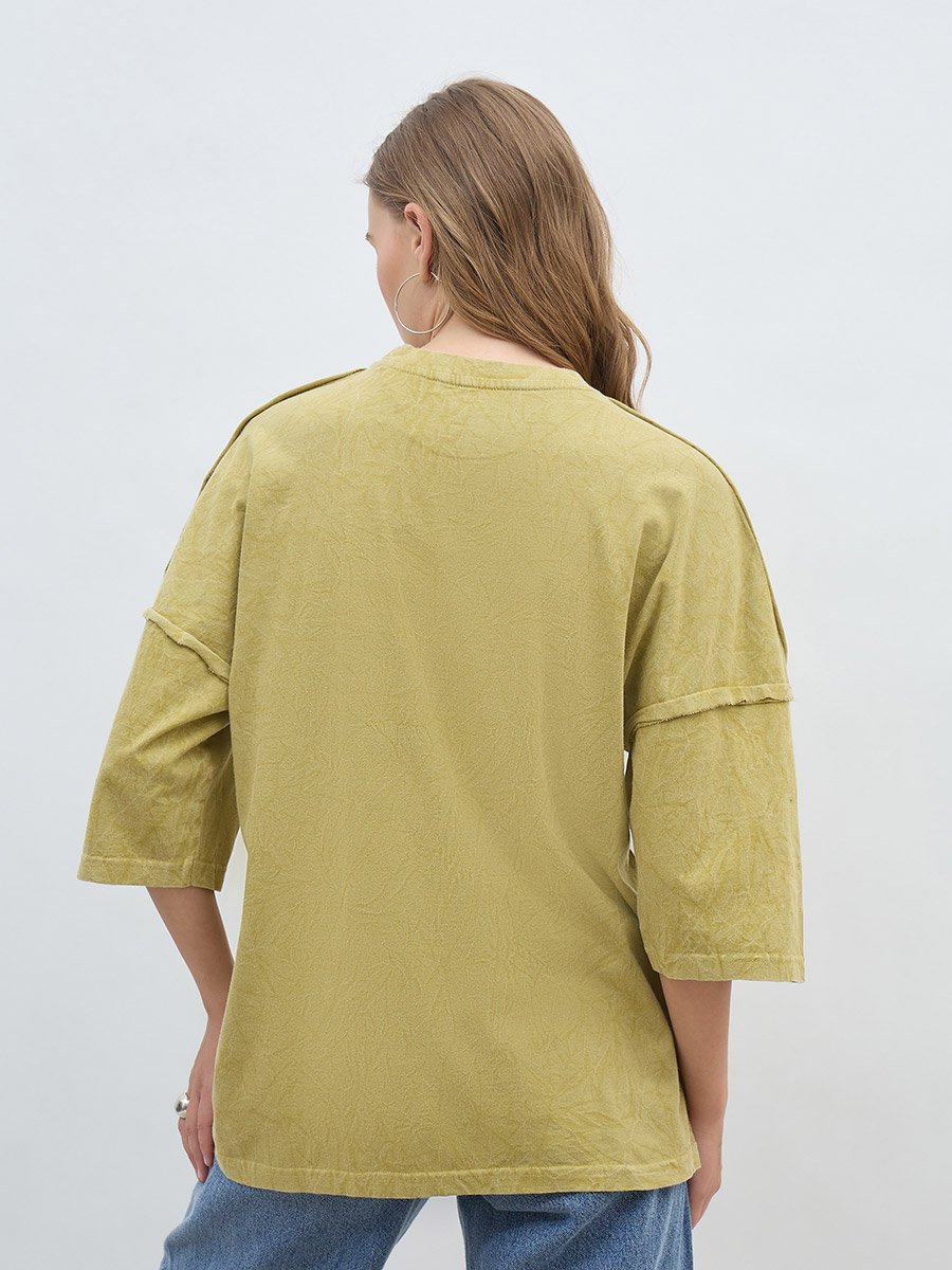 Oversized Washed 100% Cotton T-Shirt with Exposed Seam