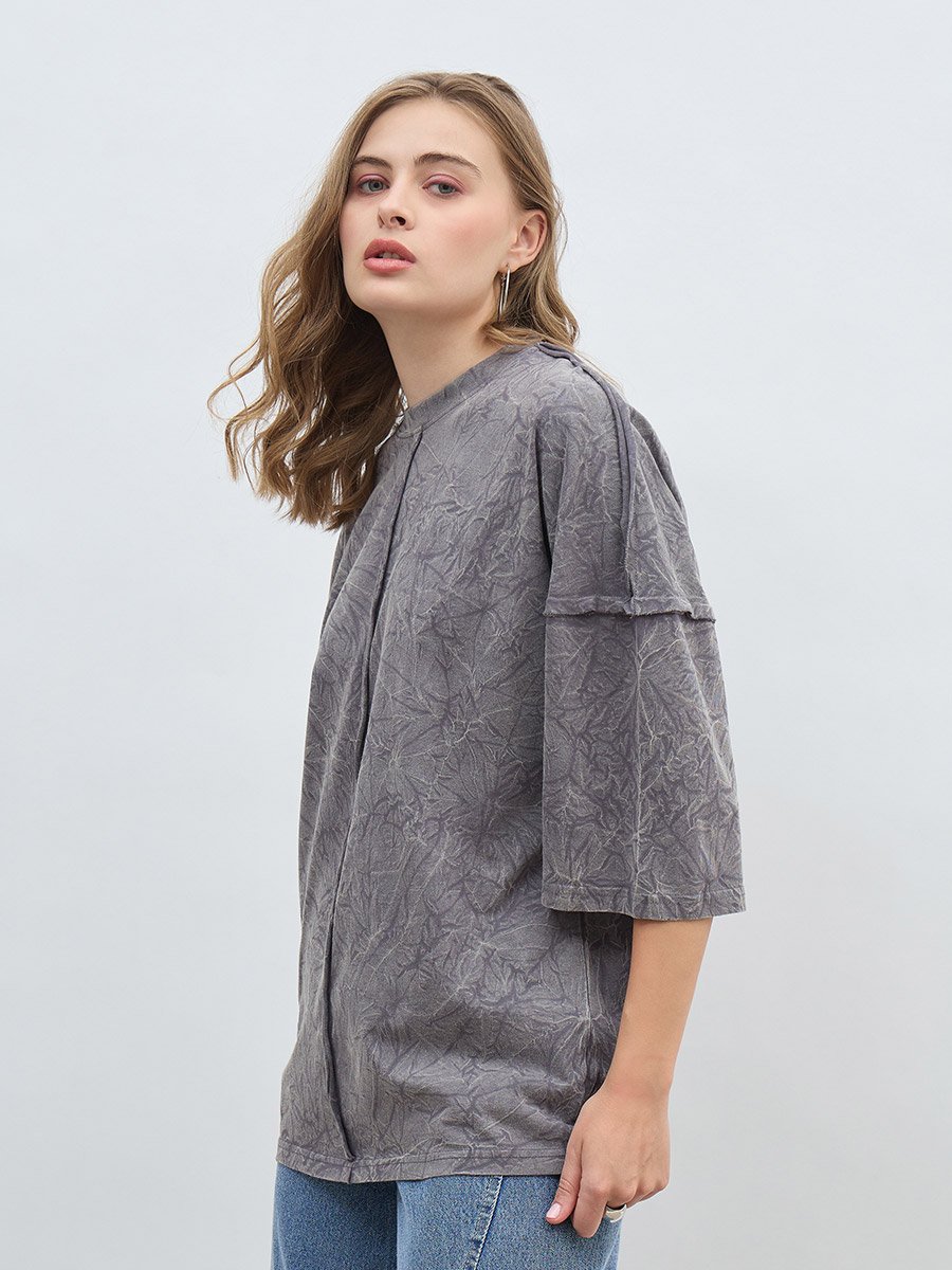 Oversized Washed 100% Cotton T-Shirt with Exposed Seam
