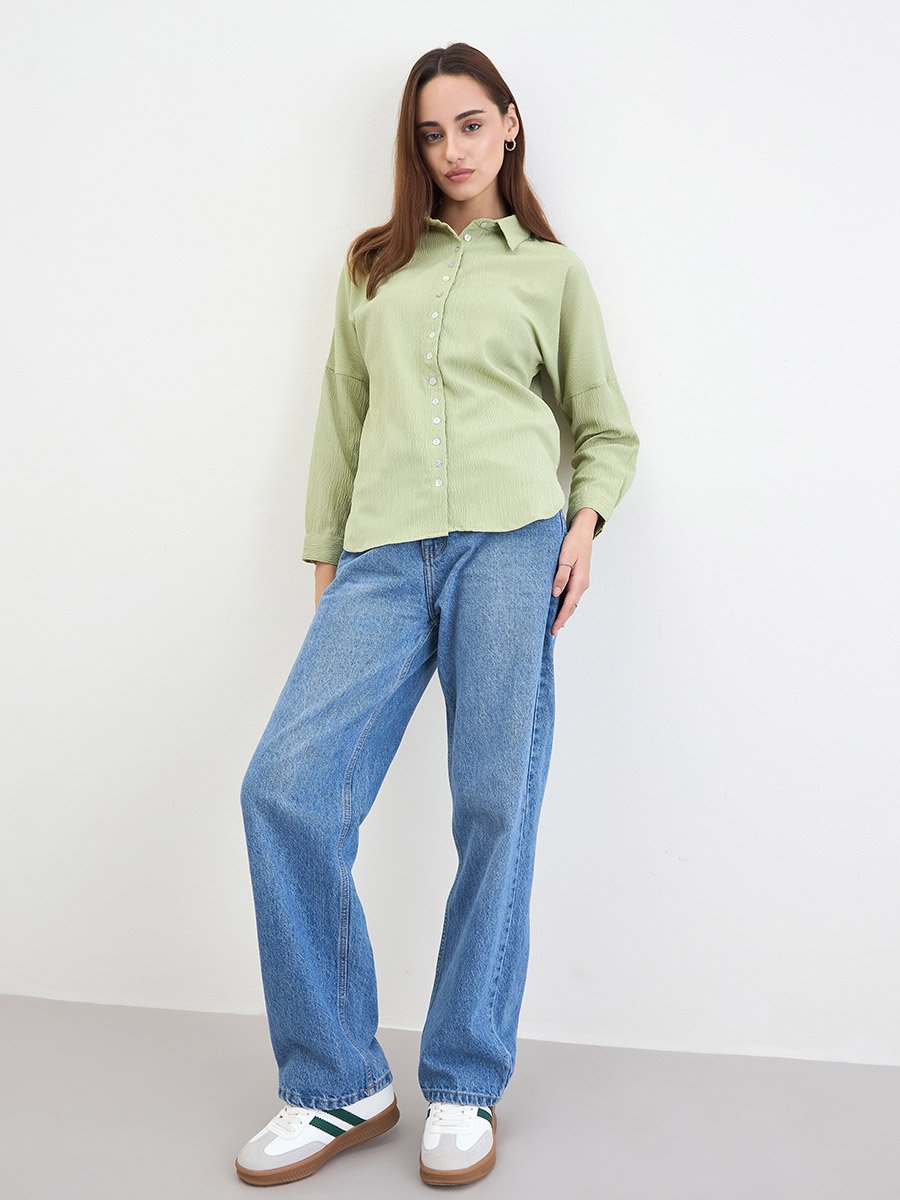Roll-Up Sleeve Crepe Oversized Longline Shirt